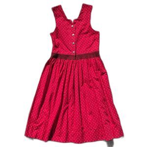 Adorable Vintage Austrian "Trachten"Red Floral Fit & Flare Salzburg Dress, Sz. S